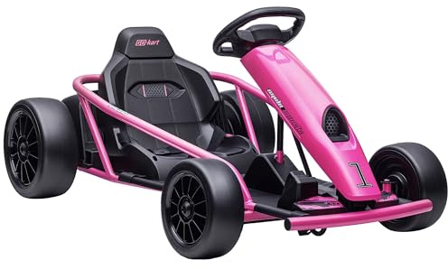 Aosom 24V 8.1 MPH Electric Go Kart, Drifting Car Battery Powered Ride on Toy Outdoor with Slow Start, Music, Horn Honking and Safety Belt, for 8-12 Years Old, Pink