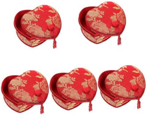 GALPADA 5pcs Heart Shape Jewelry Box Cloth Needlework Case for Earrings Necklaces and Bracelets for Dressing Table and Home Organization