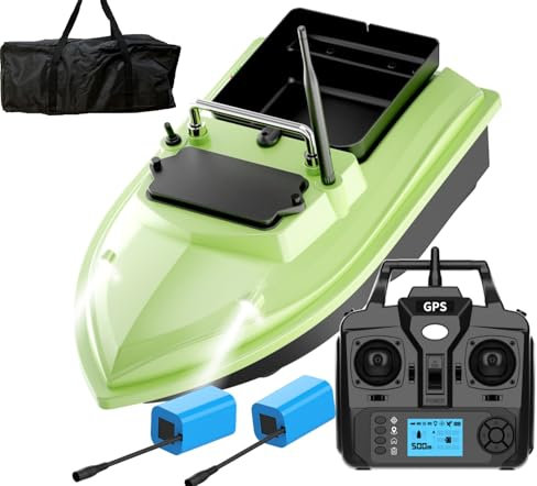 DYJD 500M GPS Fishing Bait Boat with Bag- RC Bait Boat 2kg Night Fishing Bait Boat Remote Control Angel Nest Boat (Green)