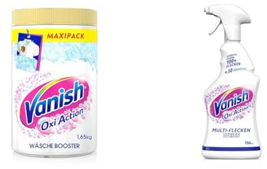 Vanish Power im Doppelpack: Vanish Oxi Action Powerweiss Pulver – 1 x 1,65 kg – Fleckenentferner + Vanish Oxi Action Multi-Flecken-Vorwaschspray für weiße Wäsche – 1 x 750 ml