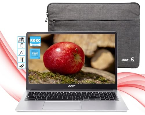 Acer Chromebook 315 con sistema operativo Gemini-AI cromado | visualización HD de 15.6 pulgadas, 4 GB de RAM | SSD de 512 GB, 128 tarjetas y SSD portátil de 128 GB, CPU Intel Pentium de 4 núcleos,