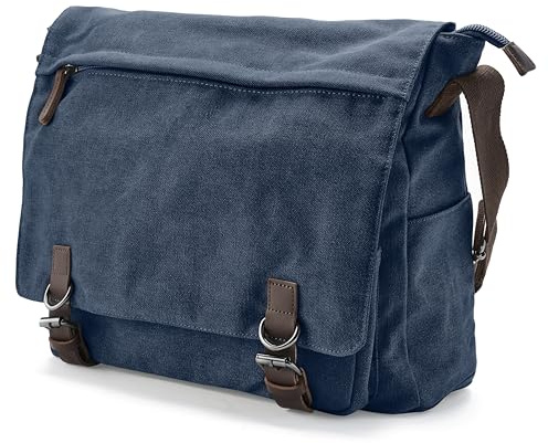 Trendhim Messenger Bag Herren | Canvas Umhängetasche mit Lederdetails & Laptopfach | Schultertasche für Alltag, Arbeit, Büro & Freizeit, 15 Zoll
