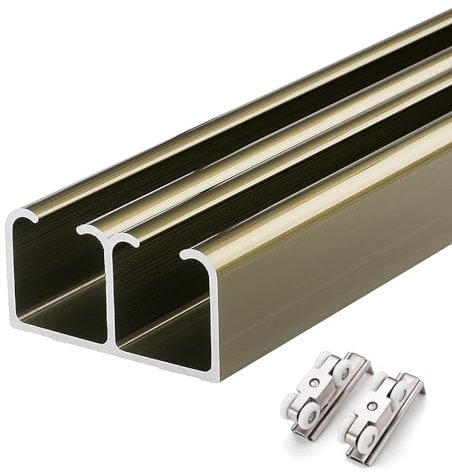 Binario Per Porta Scorrevole Binario Per Porta Scorrevole Doppia Da 100 150 200 250 300 CM, Di Binari Per Porte Di Armadi Commerciali - Montaggio A Soffitto, Kit Di Ferramenta Per(Champagne,260cm/8.5f