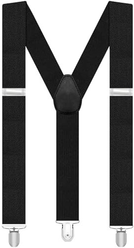 soodyoow Hosenträger Herren, 3,5 Cm Y-Typ Hosenträgers Herren Stark, Hosenträgers mit Sehr Starken 3 Metall Clips, Verstellbares und Elastisch Hosenträger für Männer und Damen(Schwarz)
