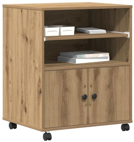 vidaXL Druckerständer Artisan-Eiche 60 x 48 x 74 cm Holzwerkstoff | Verfügt über praktische Rollen für einfache Umplatzierung, Enthält mehrere Regale und drei Stauraumflächen,