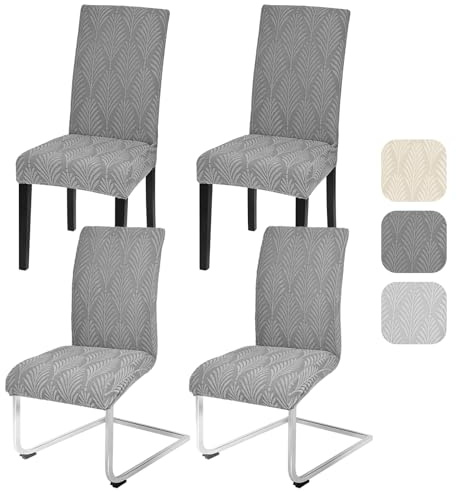 Alishomtll Dining Chair Covers Set of 4 Stretch Chair Slipcovers Universal for Swing Chair Jacquard Removable Washable Dining Room Chair Protector for Banquet Wedding Ceremony (Dark Grey, 4 pcs)