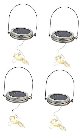 VILLCASE 4 Sets Solar Jar Lid String Lights 20led Warm White Copper Wire Solar Fairy Lights for Patio Garden Outdoor Decoration