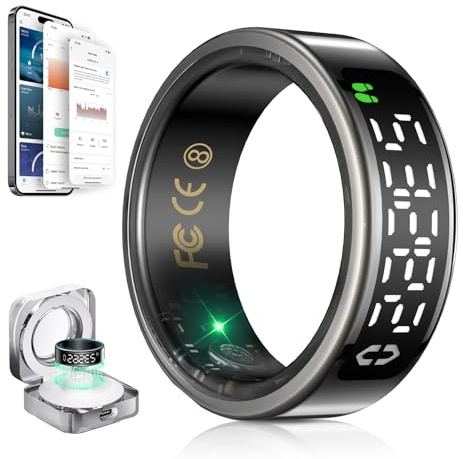2025 Smart Ring 6.Gen mit LED Screen【Militärgeprüftes Titan - Design & IP68】【JZ5.1-Chip & 0,1%± Fehler】Fitness Ring - 30-Sprachen - Support Smart Ring Herren & Smartringe für Damen Schwarz #9