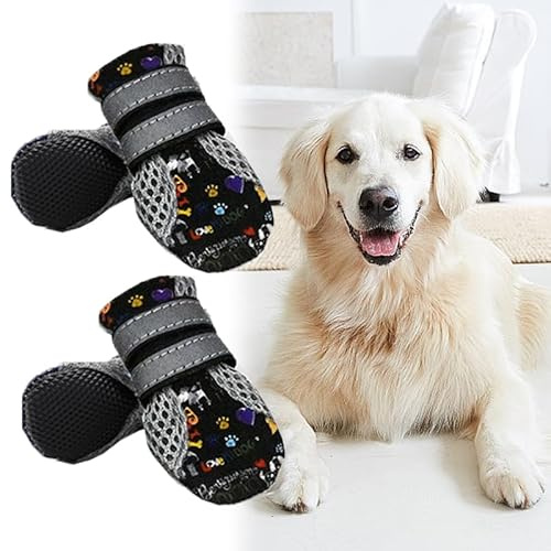 CHSG 4PCS Protector De Pata De Bota De Perro, Ancho Interior 4cm, Zapatos para Perros, Protectores Patas, Ajustable Lavable Antideslizante De Perro Shoes Pequeño Correas Reflectantes
