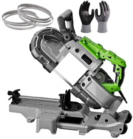 Sushangmao Metal Band Saw/1100w Portable Metal Band Saw - 45° Adjustable Bevel, 4.72in Cut Dimaeter | For Steel, Copper, Aluminum, Pipes, With 1 Gloves & 6 Saw Blades,Withbase