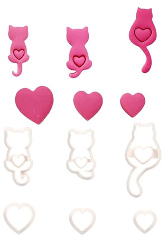 Arecobticy Lot de 6 bijoux élégants avec petits chats et emporte-pièces en argile pour la Saint-Valentin et les occasions spéciales