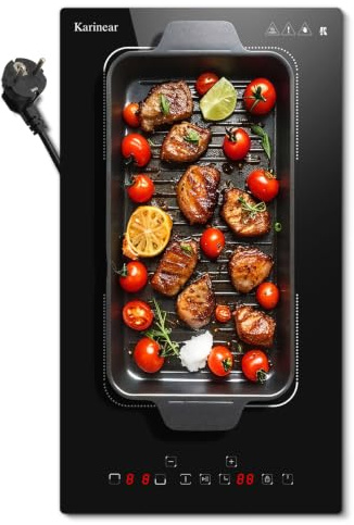 Karinear Plaque à Induction 2 Feux avec Prise, Table de Cuisson Induction Encastrable 30CM avec Zone Flexible, Commande Tactile, Minuteur, Fonction Pause, Verrouillage de Sécurité, 3500W, 220V