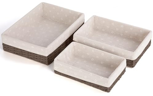 FoiiLiio Aufbewahrungskorb Korb Geflochten aus Papierseil mit Futter, 3 Stück Handgewebt Aufbewahrungkörbe Boho-Decor, für Wohnzimmer, Kinderzimmer, Bad, Geeignet Als Windel Organizer Körbchen(Coffee)