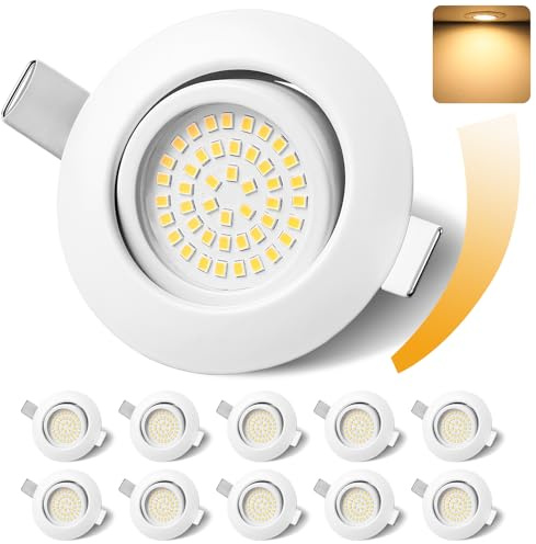 GeyouLux LED Einbaustrahler 230V Dimmbar 68mm 6W IP44 LED Spots 10er set | 45° Schwenkbar 3000K Warmweiß Deckenspots für Badezimmer Küche Wohnzimmer Einbauspots Flach Einbauleuchten Weiß