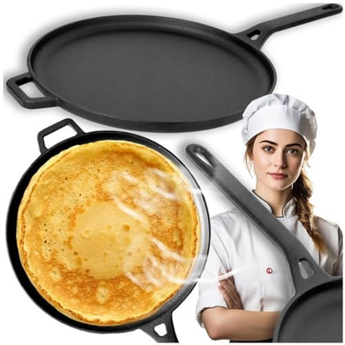 Poêle à crêpes en Fonte, 28 cm de diamètre, convient à toutes les sources de chaleur, Noir
