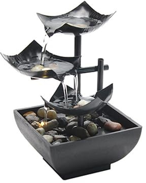 Tabletop Water Fountain with LED Light and Pebbles Deep Basin Home Soothing Sound Machine Automatic Pump Indoor Zen Relaxation for Office Living Room or Bedroom