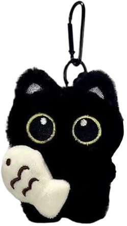 Generisch Schwarze Katze Plüsch Anhänger, Süße Cartoon Schwarze Katze Plüsch Schlüsselanhänger, Dekoration Taschen, Geschenke Für Katzenliebhaber