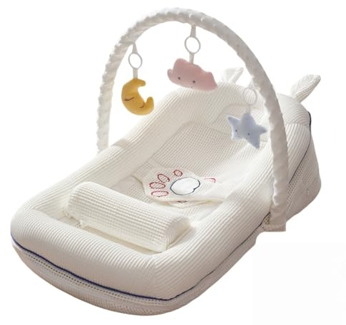 iuscacey Anti-Reflux-Babyskeilkissen - 4-stufig Verstellbarer Säuglings-Lounger mit Kopfstützenformung, abnehmbarem Spielbügel - Hilfe bei Neugeborenenkoliken & Hochwürgen,C