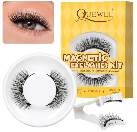 QUEWEL magnetische-Wimpern mit Applikator, 1 Paar Magnet-Wimpern wiederverwendbar, kein Eyeliner und Kleber erforderlich, Wimpern-Magnetisch lassen sich leicht anbringen und entfernen (YT01-JDE02)