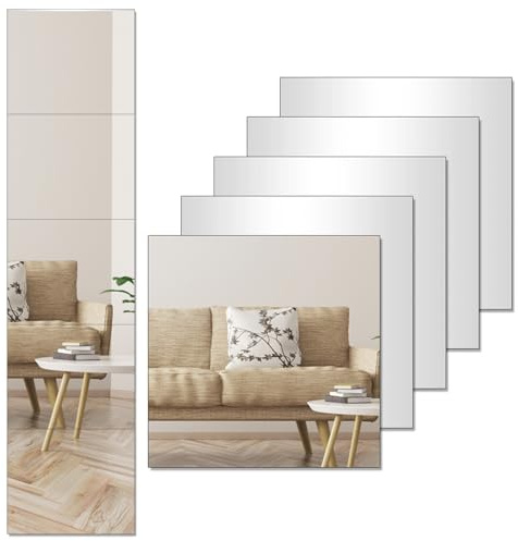 YTLSDHF 5 PCS Stick on Mirrors for Wardrobe Doors, 20x20cm Self Adhesive Mirror, Acrylic Mirror Tiles for Walls, Square Frameless Stick on Mirrors for Gym Bathroom Bedroom Hallway