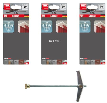 TOX Set Federklappdübel Spagat M5, 100 mm, galvanisch verzinkt, automatischer Klappdübel, bei Hohlräumen, inklusive Unterlegscheibe aus Metall + Rändelmutter, 3x 2 Stück im Blister