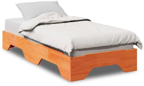 QZZCED Estructura de Cama Apilable sin Colchón Marrón Cera 80x200 cm, Marco de Cama de Madera de Pino Macizo con Base de Láminas, Diseño Compacto y Ahorrador de Espacio, 2 Camas