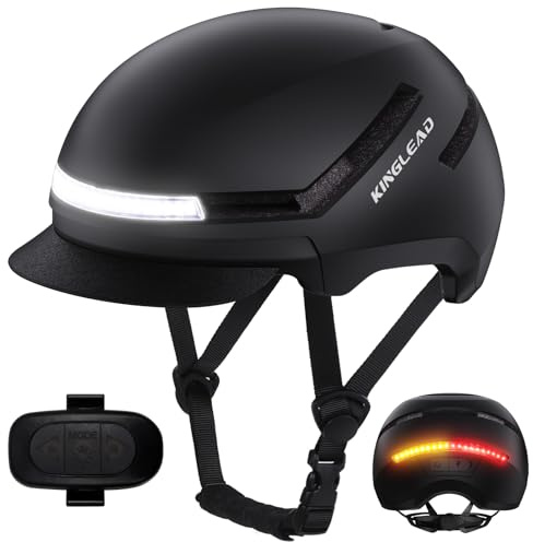 KINGLEAD Fahrradhelm mit LED Blinker & Fernbedienung, NTA 8776 & CE Zertifiziert, Front- und Rücklicht USB-C aufladbar, Abnehmbares Visier, City E-Bike Helm für Herren Damen