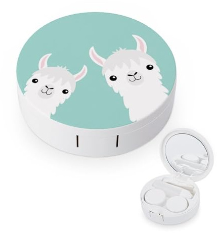 fkgvwo Contact Lens Case Cute White Alpaca Contact Lens Holder Box Container Soak Storage Kit