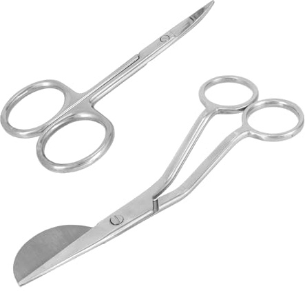 Duckbill Applique Scissors, Stainless Steel Curved Scalloped Scissors with Offset Handle with Curved Snips for Embroidery Fabric Lino Cutting Tools Thread Knitting Sewing Wallpaper Carpet (Silver)