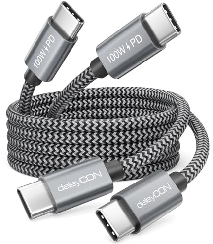 deleyCON 2x 1m USB C Cavo (100W Ricarica Rapida) PD 3.0 - C a C - Cavo Ricarica per iPhone 17 16 15 Pro Max Air Galaxy A16 A26 A56 S26 S25 S24 Pixel iPad MacBook AirPods Tablet Switch PS5