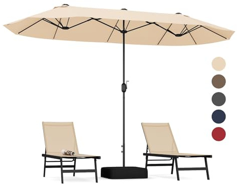 COSTWAY Dubbelparasoll 470 x 280 cm, parasoll stort XXL, UV-skydd, trädgårdsparaply med handvev, marknadsparaply för trädgård, terrass och pool