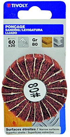 Tivoly Xt10152015034 Roue Mousse et Lamelles Abrasives pour Perceuse Ø 60x30, Grain80