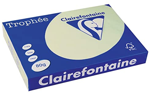 Clairefontaine 1262C - Ries mit 500 Blatt Druckerpapier / Kopierpapier Trophée, DIN A3 (29,7x42 cm), 80g, Lindgrün Pastellfarbe, 1 Ries