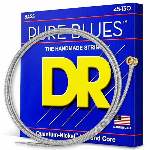 DR Strings Pure Blues (PB5-130) – Saiten für E-Bass, 5-Saiter Set, Quantum Nickel, Round Core, Medium/Heavy 45-130 - Handgefertigt in den USA