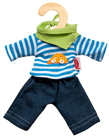 Heless 9315 - Bekleidungs-Set für Puppen, 3 teilig mit Jeans, Streifenshirt und pfiffigem Halstuch, Größe 20 - 25 cm