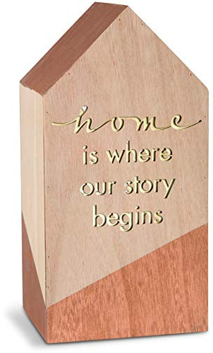 Pavilion Gift Company 42136 Home is Where Our Story Begins LED Lit Wooden House Plaque, 9-1/2