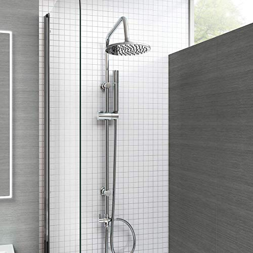 iBathUK | Modern Chrome Riser Rail Mixer Round Shower Head Kit for Bath Tap SP5105