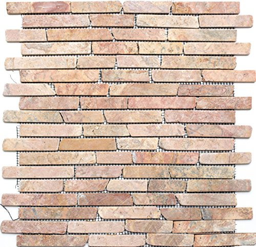 Mosaik Brick uni Rossoverona Marmor Naturstein Küche, Mosaikstein Format: 25-105x15x7 mm, Mattengröße: 305x305 mm, 10 Matten