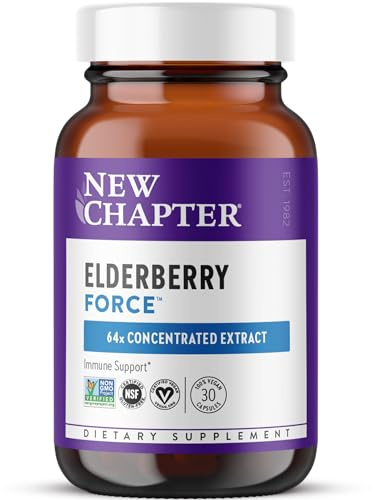 New Chapter Vegan Elderberry Capsules with 64x Concentrated Black Elderberry + Black Currant for Comprehensive Immune Support, Non-GMO Project Verified, Gluten Free, Certified Vegan, 30 Count