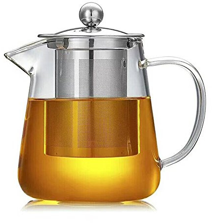TAMUME Glas Teekanne mit Edelstahl Sieb für Einfach Gießen (750ML)