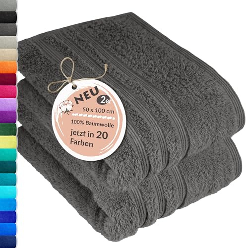 Lashuma Frottee Handtuch Set Grau - Anthrazit, London Baumwolle 2X Frottierhandtücher 50x100 cm