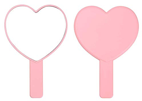 TBWHL Heart-Shaped Travel Handheld Mirror, Cosmetic Hand Mirror with Handle, Cute Hand held Mirror for Shaving Single-Sided Portable Travel Vanity Mirror for Men & Women (Pink, 1Pack)