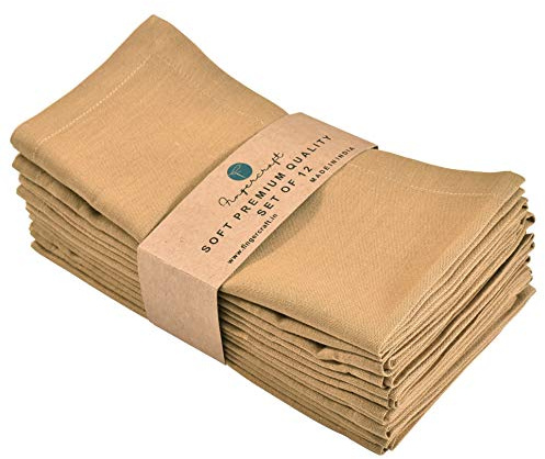 FINGERCRAFT Tovaglioli di stoffa, misto cotone e lino, confezione da 12 speciali Pasqua, qualità premium beige, angoli smussati per tovaglioli per la casa del ristorante sono pre-ristretti beige/oro