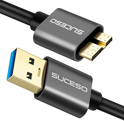 SUCESO USB 3.0 Micro B Kabel USB 3.0 Stecker auf Micro B Stecker Datenkabel Externes Festplattenkabel Kompatibel mit Toshiba, WD, Seagate Festplatte, My Passport,Galaxy S5/Note 3/Note Pro 12,2 usw(1M)