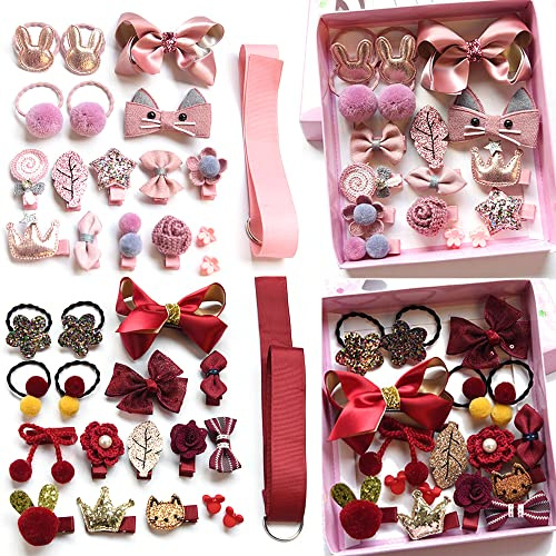 HCliptie Pack of 36 Baby Girls Hair Clips Cute Bows Baby Elastic Bobbles Accessories Ponytail Holder Pins Set for Baby Girls Teenagers Toddlers