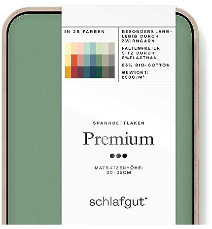 Schlafgut Premium Spannbettlaken 180x200cm bis 200x220cm Green Mid, Spannbetttuch aus weicher Biobaumwolle