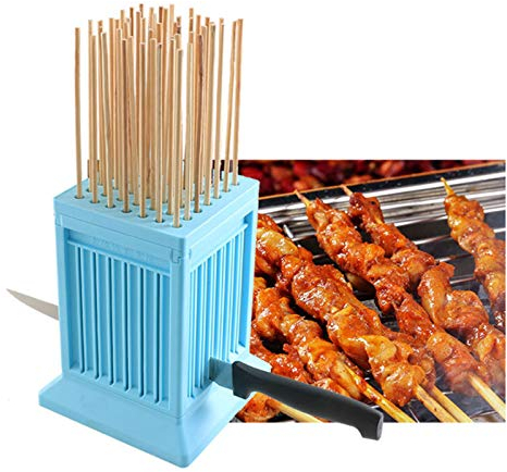 LSSB Cubo Fabbrica Spiedini Arrosticini Creatore Rapido per Carne e Verdure Barbecue Spiedini arrosticini cubo Barbecue Stringer 49 Buche Barbecue Grill Shish Kebab Maker Kit Strumento