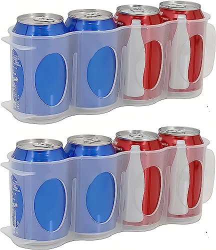 Portable Soda Can Organizer for Refrigerator Shelf, Beer Can Holder, Fridge Storage Sliding Rack, Clear Plastic 2 Pack