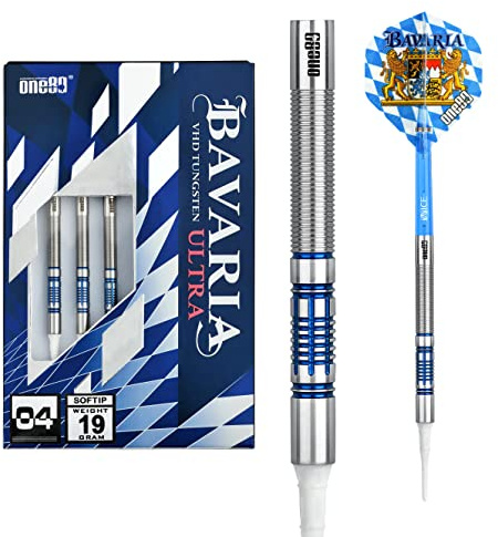 ONE80 Soft Dart Bavaria Ultra 90% Tungsten Softtip Dart Softdart Dartpfeil Set mit Bayern Flight
