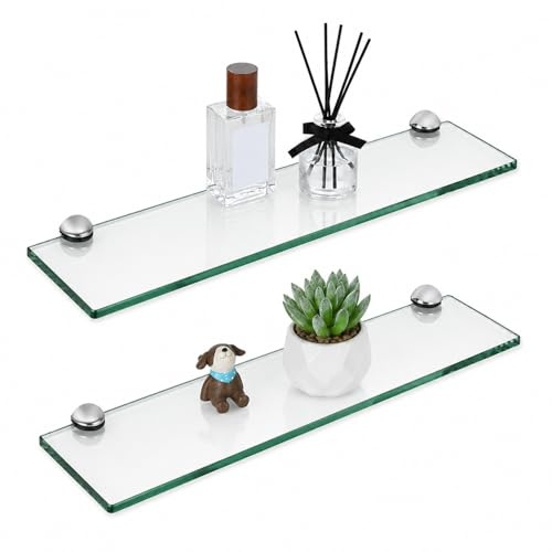 Randaco 2X Glasablage Glasregal, Glas Glasablage Klarglas mit Wandhalterung&8mm ESG Sicherheitsglas und Halterung, perfekt geeignet als Duschregal/Badablage für Bad, Küchen,Balkon (50x10x0.8 cm)